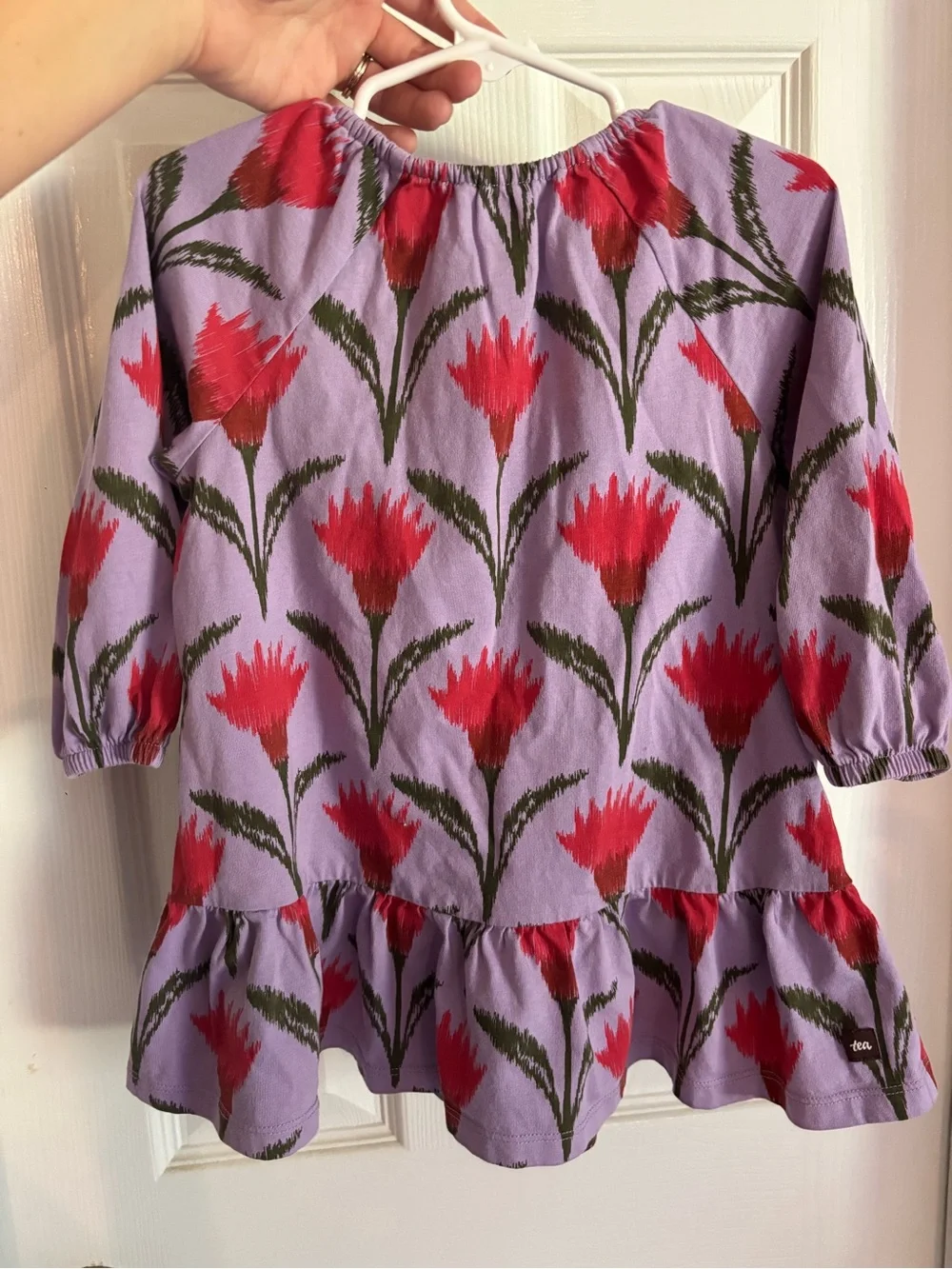 Tea Collection Lilac Peplum Dress/Tunic with Red Floral Print